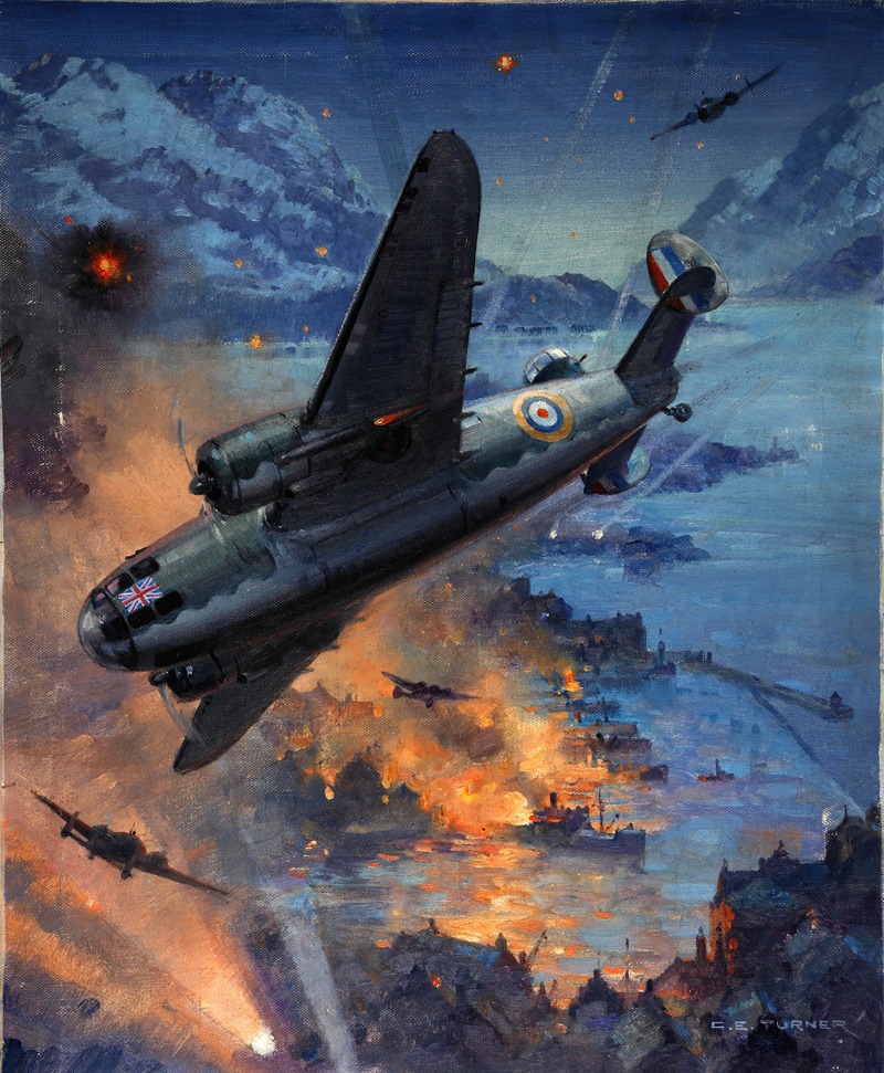 Bombing scene Description Hudson bombers on a coastal raid — Charles E Turner