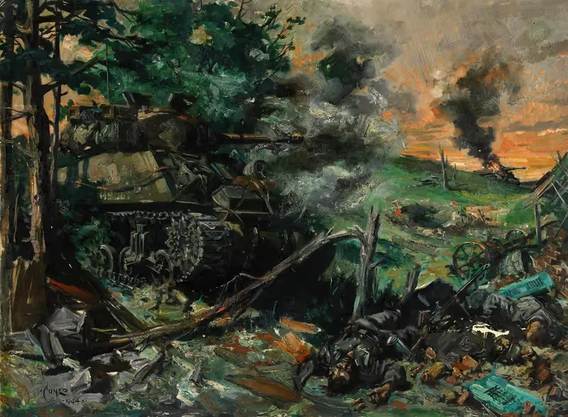 Tank battle by Terence Cuneo — digital art print download