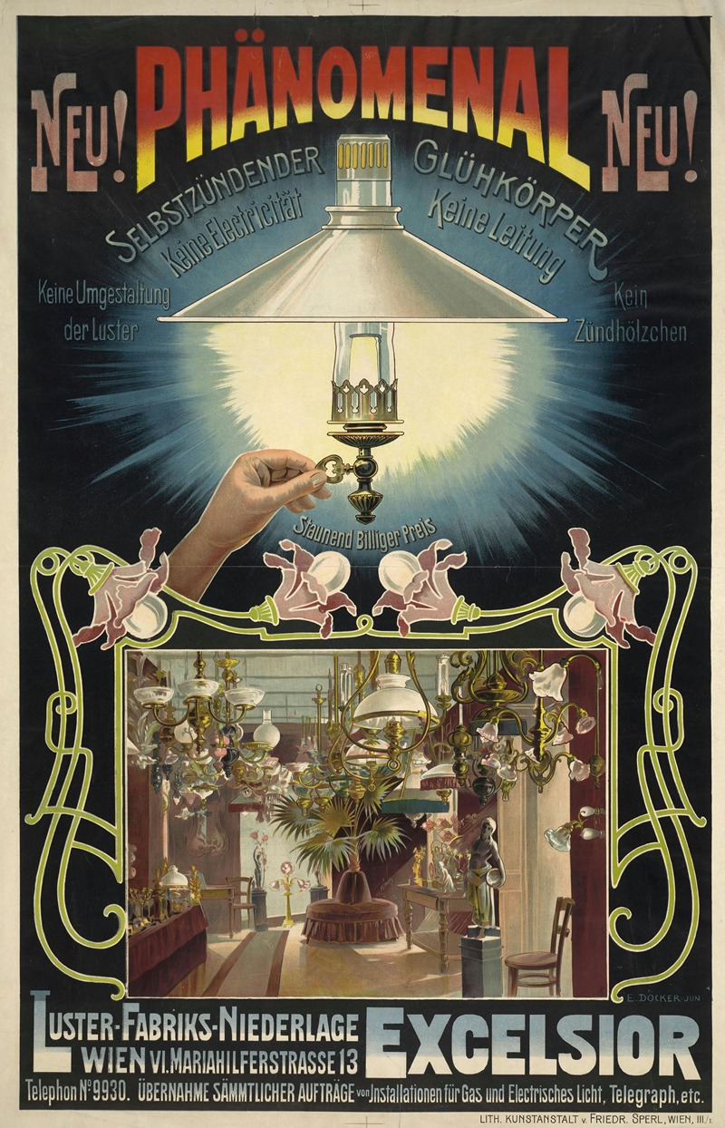 Luster – Fabriks-Niederlage Excesior – Sebstzündender Gaskörper — Eduard Döcker
