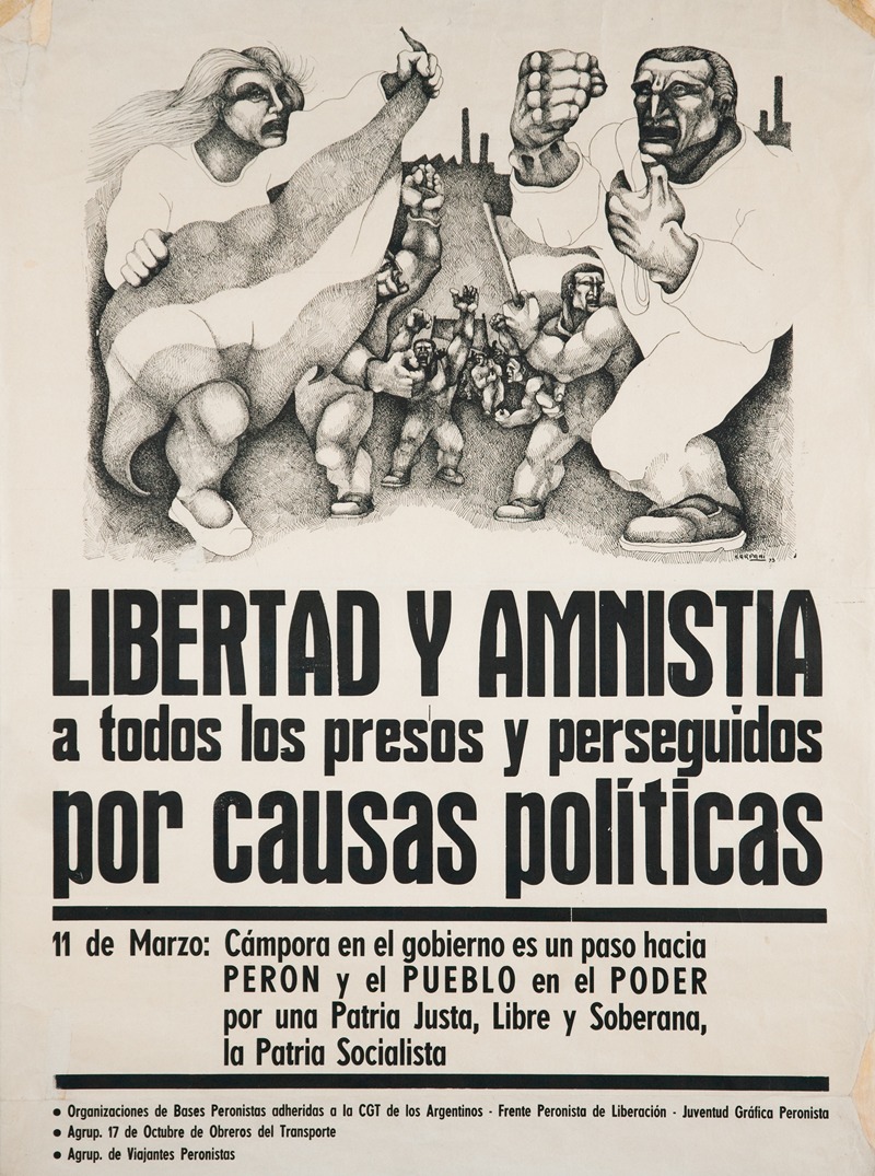 Afiche Libertad y amnistia by Ricardo Carpani, 1973 — digital art print download