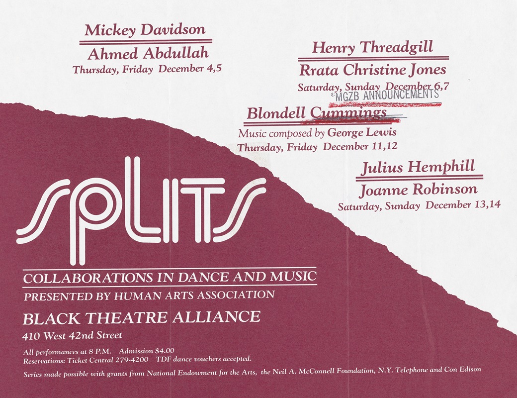 Splits; Collaborations in Dance and Music by Аноним, 1980 — digital art print download