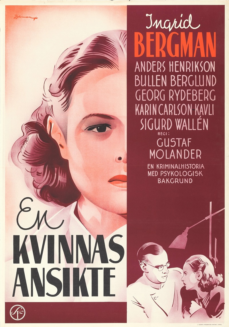A Woman's Face by Eric Rohman, 1938 — digital art print download
