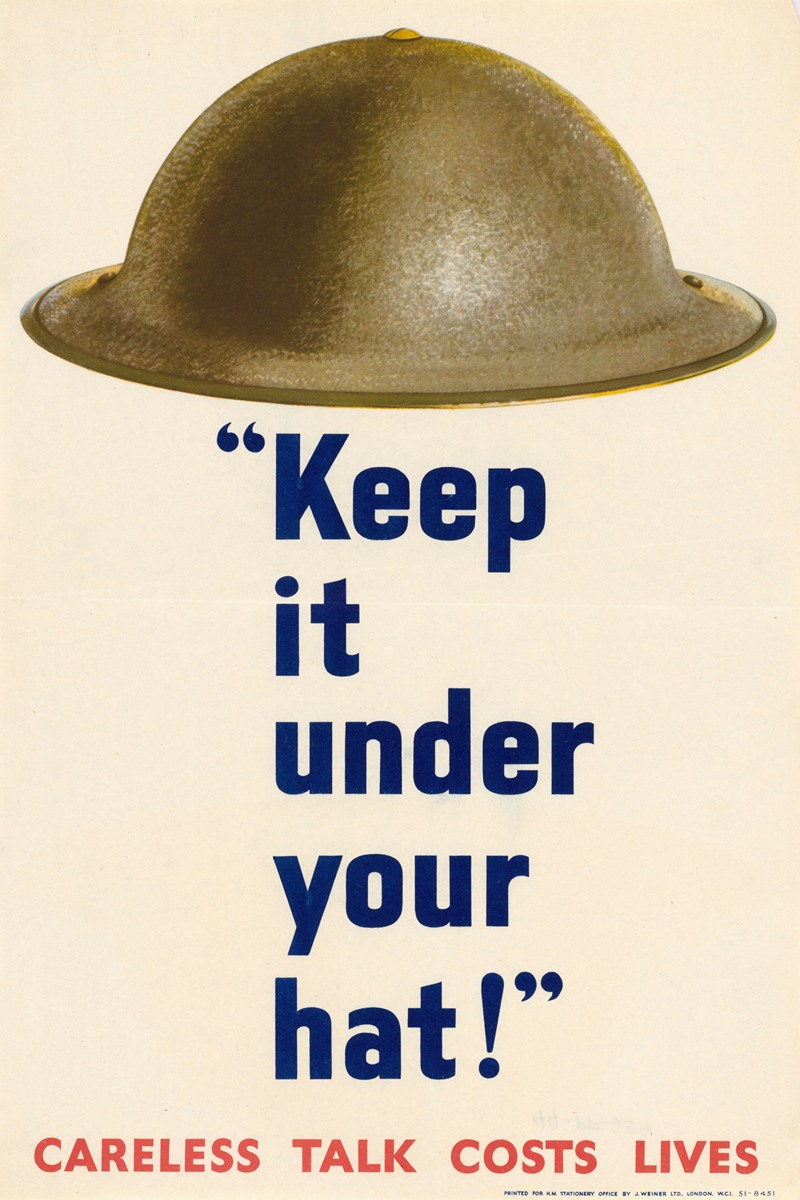 Keep it Under Your Hat – Careless Talk Costs Lives by Аноним — digital art print download