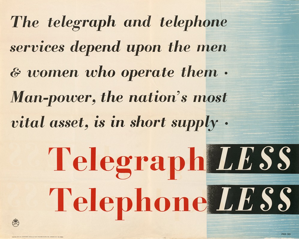 Telegraph Less – Telephone Less by Anonymous — digital art print download