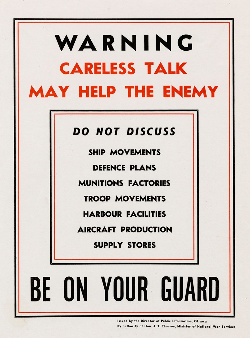 Warning, Careless Talk May Help the Enemy by Аноним — digital art print download
