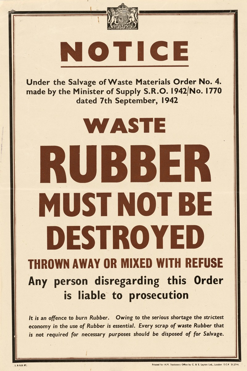 Waste Rubber Must Not be Destroyed Thrown Away or Mixed With Refuse — Anonymous