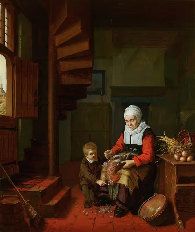 Old Woman Plucking a Cock — Abraham de Pape