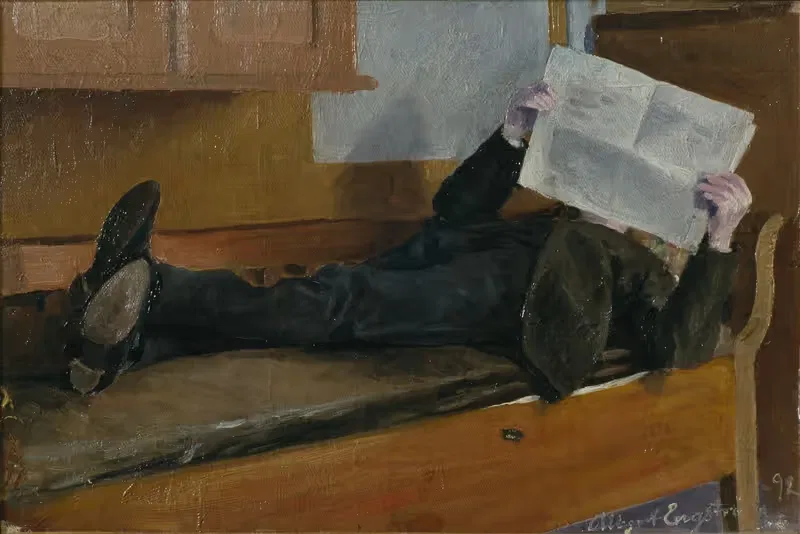 The Artist's Father, Reading a Newspaper — Albert Engström