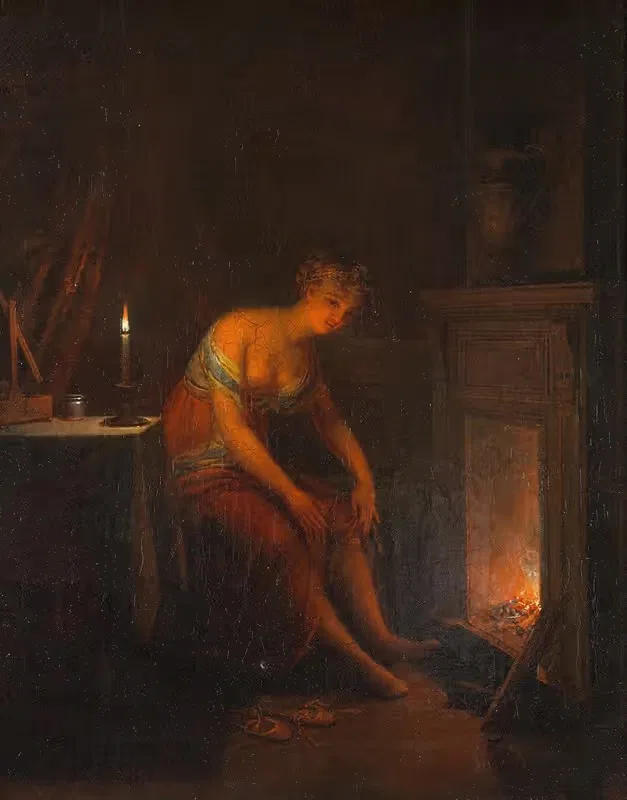 Дама, завязывающая чулок by Александр Лауреус, 1810 — digital art print download