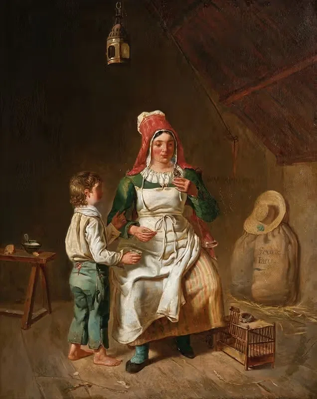 Mor och son med en fågel — Anne-Geneviève Greuze
