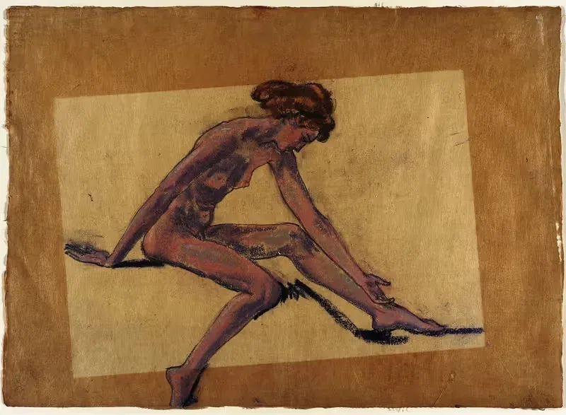 Seated Female Nude in Profile, Bending Forward — Arthur Bowen Davies