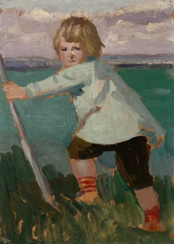 Мальчик на утесе, опирающийся на палку by Август Джон, 1910 — digital art print download