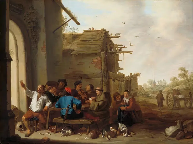 Фигуры перед деревенским трактиром by Корнелис Сафтлевен, 1642 — digital art print download
