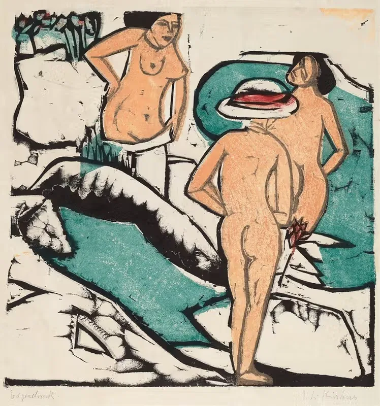 Women Bathing Between White Stones by Ernst Ludwig Kirchner, 1912 — digital art print download