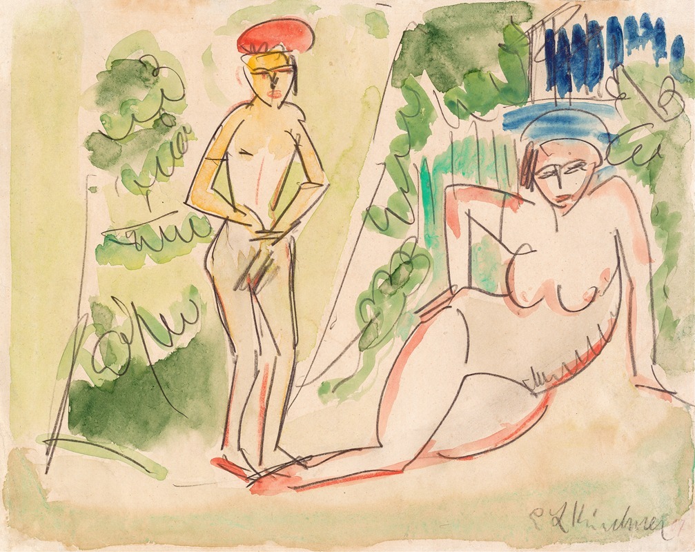 Two Bathers near the Woods by Эрнст Людвиг Кирхнер, 1910-1911 — digital art print download