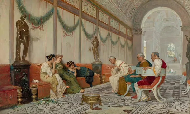 Interior of Roman Building with Figures — Ettore Forti