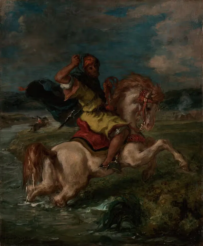 Moroccan Horseman Crossing a Ford — Eugène Delacroix