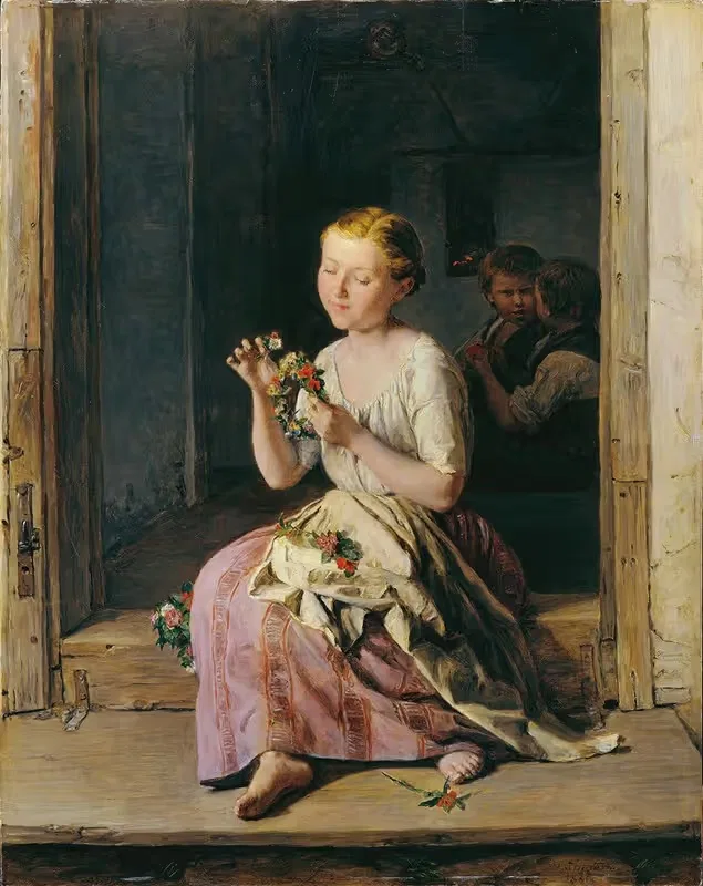 The wreath winder by Ferdinand Georg Waldmüller, 1861 — digital art print download