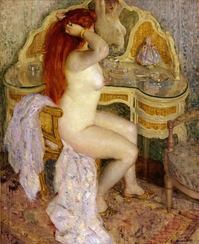 Ню, сидящая за туалетным столиком by Фредерик Карл Фризеке, 1909 — digital art print download