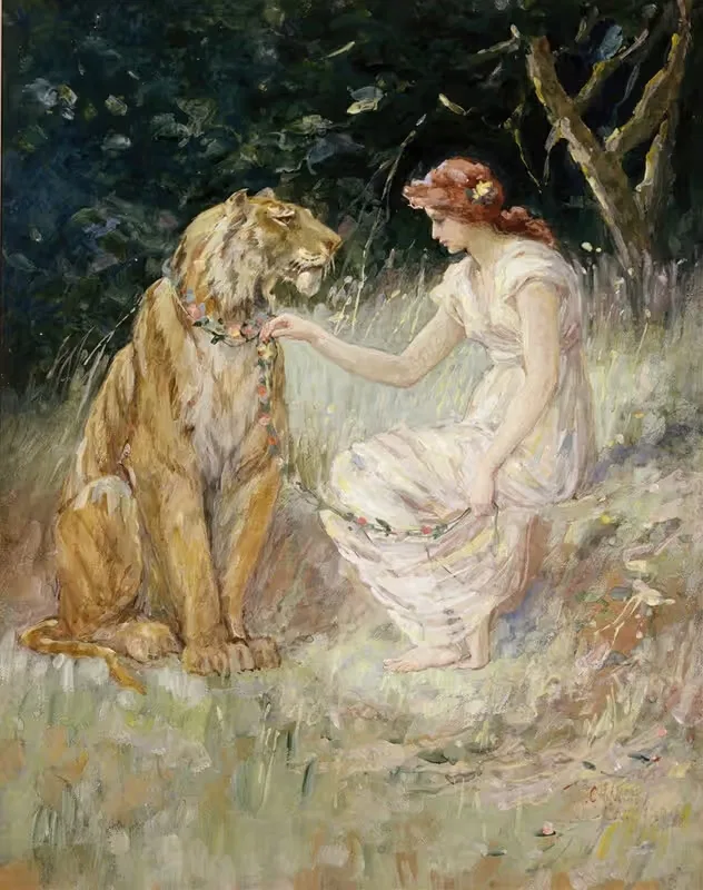 Дама и тигр by Фредерик Стюарт Чёрч, 1900 — digital art print download