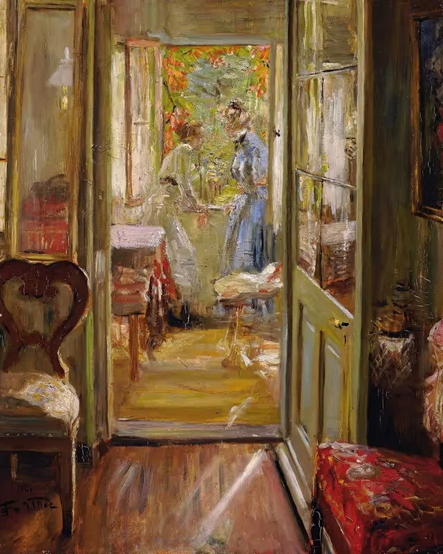 The artist's daughters in the veranda — Fritz von Uhde