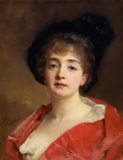 Woman In Red by Gustave Jean Jacquet — digital art print download