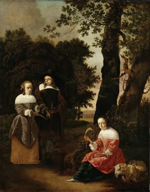 A Couple and a Shepherdess in a Landscape — Hendrick van der Burgh