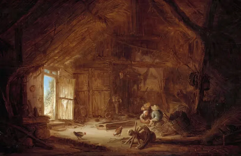 Interior of a Stable with three Children — Isaac van Ostade