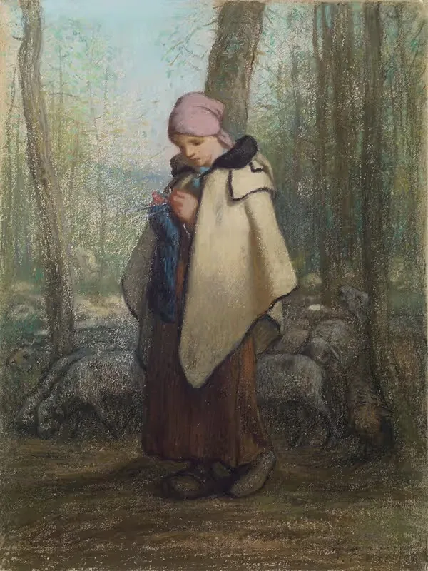 The Knitting Shepherdess by Jean-François Millet — digital art print download