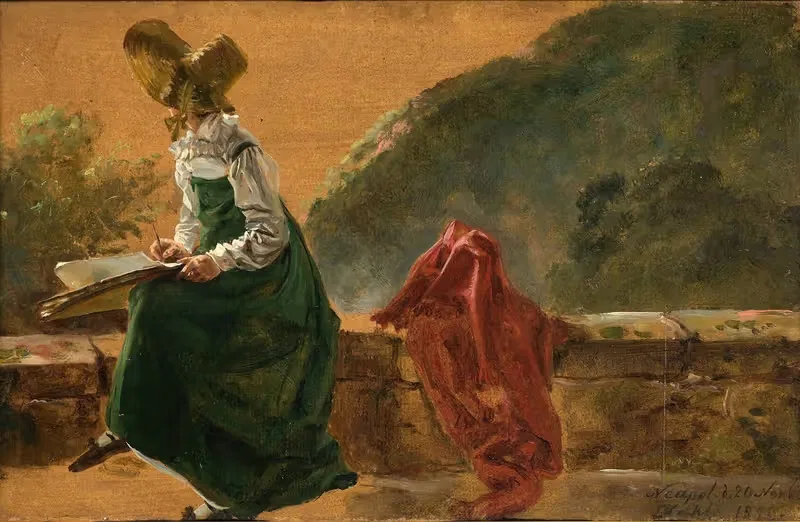 Princess Caroline Amalie Sketching in Naples. Study — Johan Christian Dahl