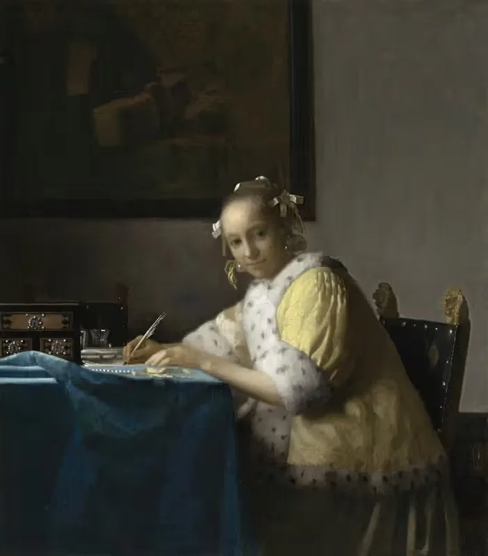 A Lady Writing by Johannes Vermeer, c. 1665 — digital art print download