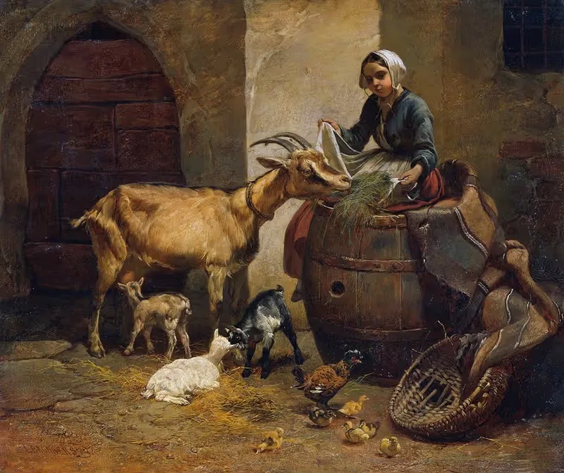 Девушка с козой by Леопольд Бруннер, 1849 — digital art print download