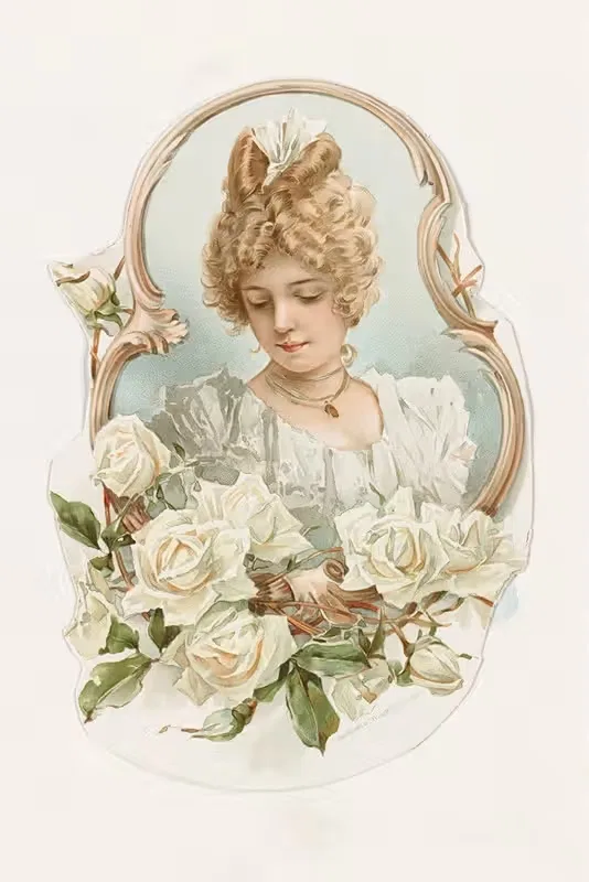Голова женщины, обрамленная белыми розами by Луи Пранг и Ко — digital art print download
