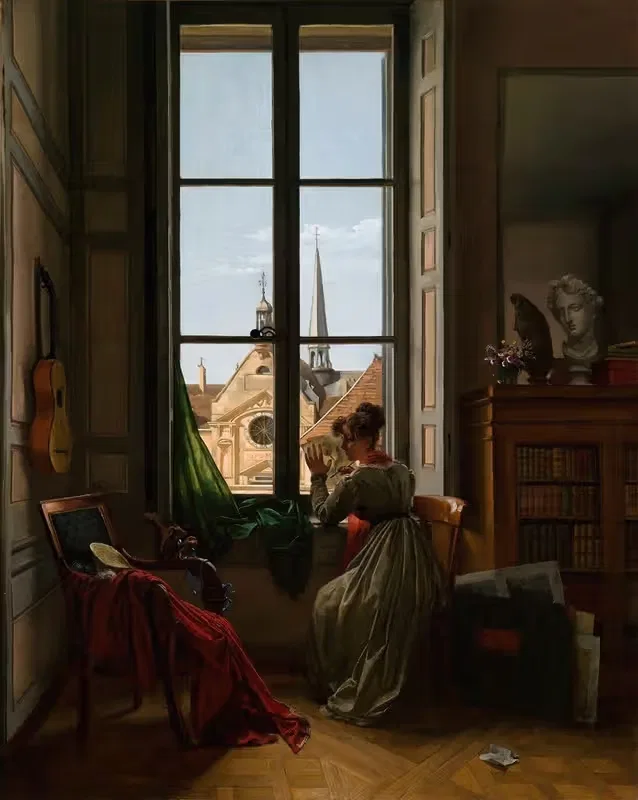 Interior with Young Woman Tracing a Flower — Louise Adéone Drölling