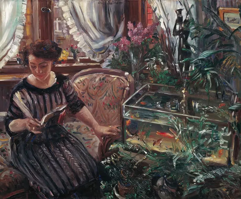 Дама у аквариума с золотыми рыбками by Ловис Коринт, 1911 — digital art print download