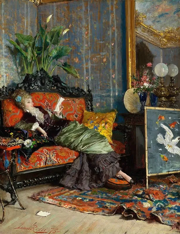 Молодая женщина читает by Лукиус Росси, 1875 — digital art print download