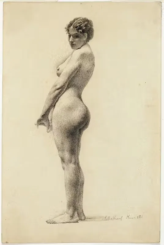 Стоящая женская ню by Мари Маттьё, 1881 — digital art print download