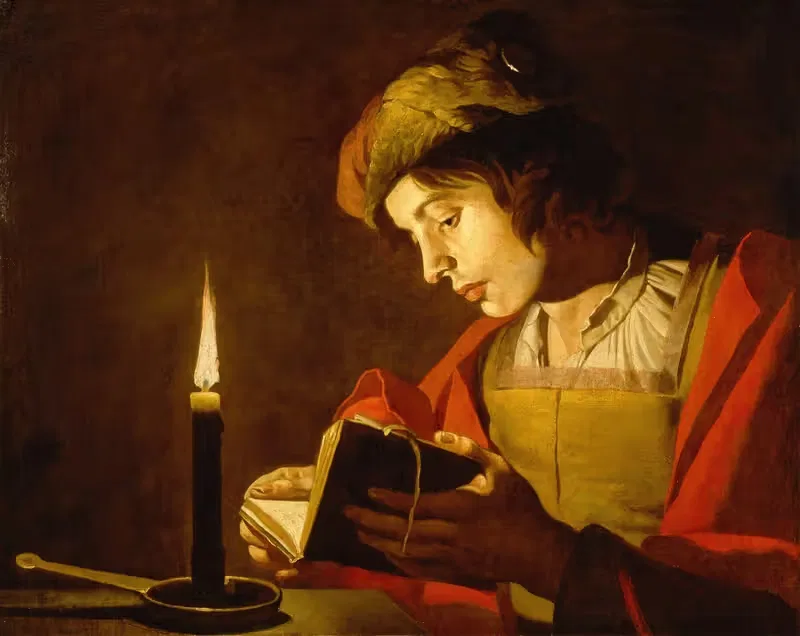 A Young Man Reading by Candlelight by Matthias Stom — digital art print download