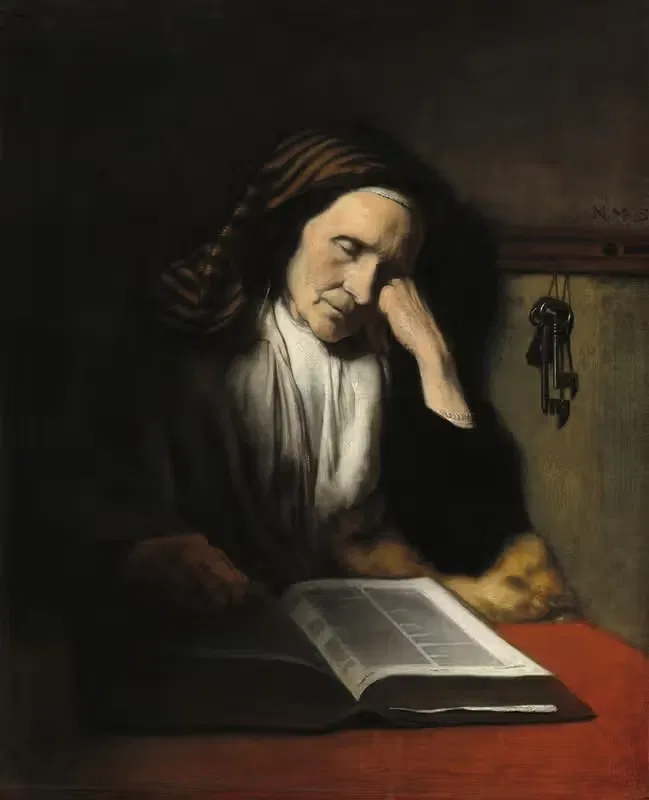An Old Woman Dozing over a Book — Nicolaes Maes