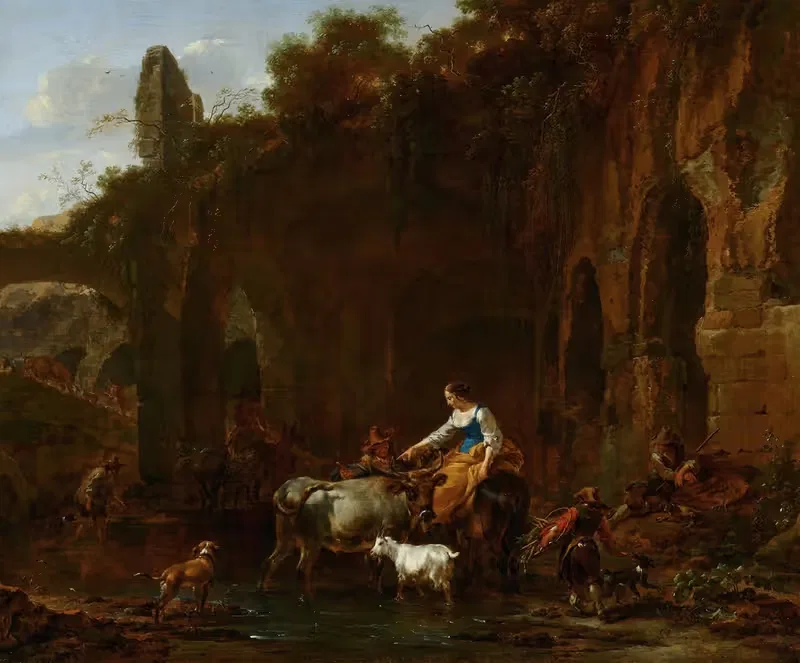 Пастухи у римских руин by Николаес Питерсз. Берхем, 1661 — digital art print download