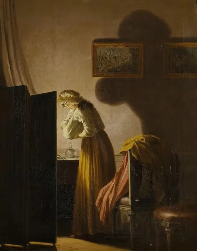 Женщина, вылавливающая блох при свете свечи by Пехр Хиллерстрём — digital art print download