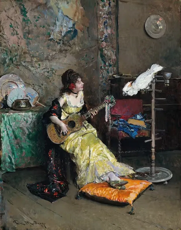 Женщина с попугаем by Раймундо де Мадразо и Гаррета, c. 1872 — digital art print download