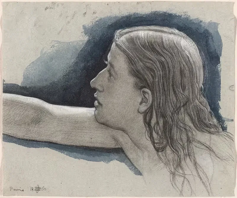 Study of a Young Man's Head with Right Arm Outstretched — Edward John Poynter