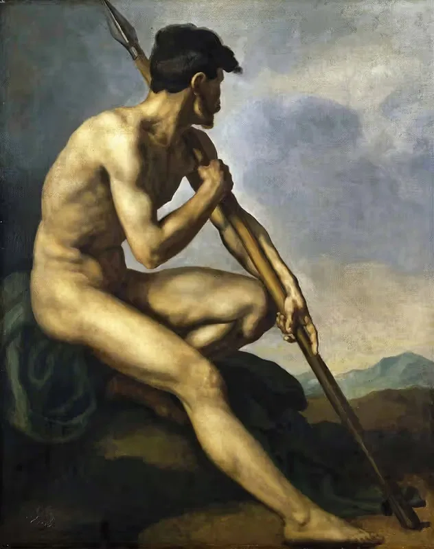 Nude Warrior with a Spear by Théodore Géricault, c. 1816 — digital art print download