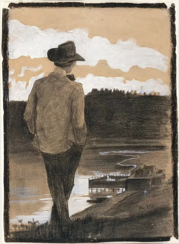 Молодой человек на берегу реки by Умберто Боккьони, 1902 — digital art print download