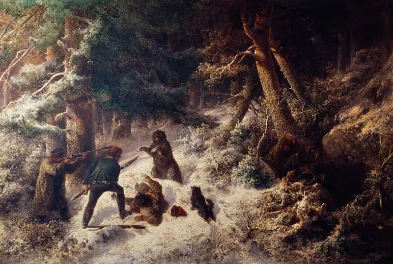 Медвежья охота зимой by Вильгельм Валландер, 1861 — digital art print download