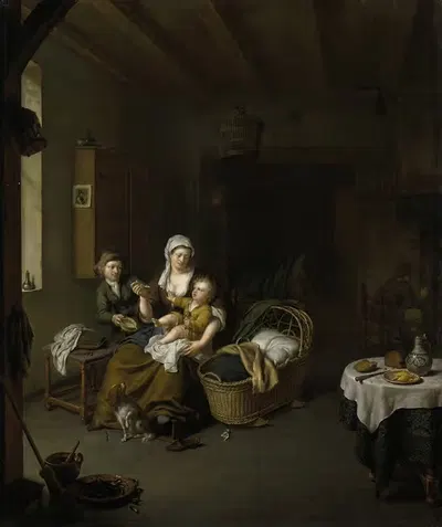 A Mother Feeding her Child by Willem Van Mieris, 1707 — digital art print download
