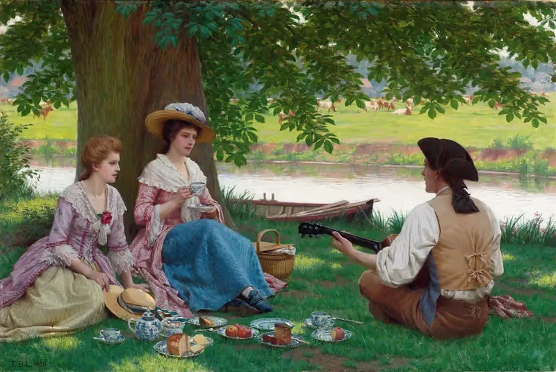 A Picnic Party by Edmund Blair Leighton, 1920 — digital art print download