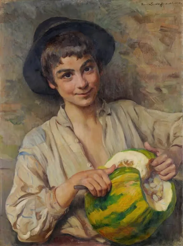 Итальянский мальчик с тыквой by Ганс (Иоганн) Людвиг Лендорф, 1903 — digital art print download