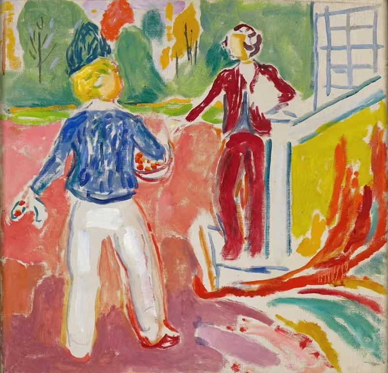Две женщины у ступеней веранды by Эдвард Мунк, 1942 — digital art print download